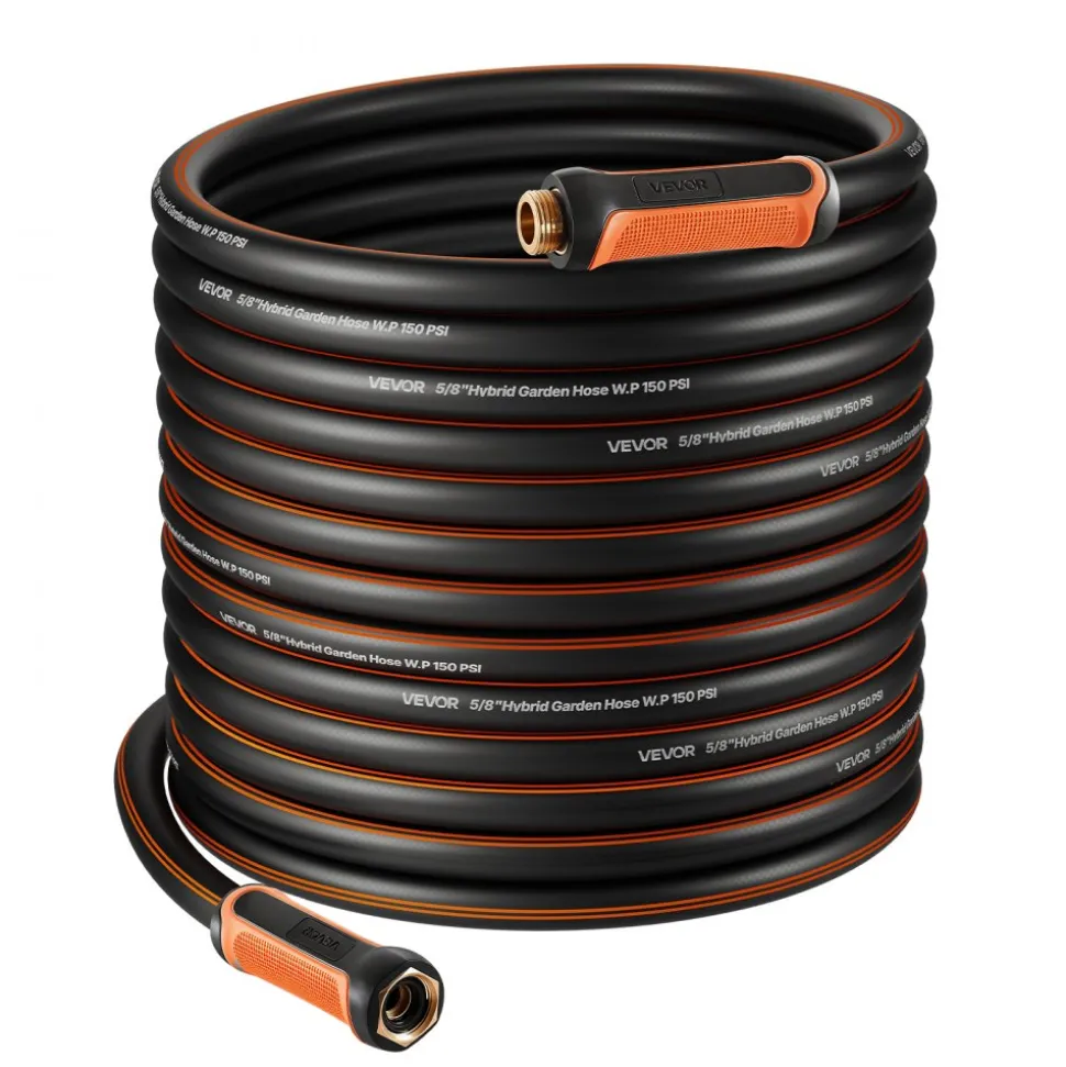 VEVOR Garden Hose, 100 ft 5/8" Heavy Duty 4-Layer Rubber Water Hose, 150PSI Working & 600PSI Burst, Flexible & Non-kink Outdoor Waterhose with 3/4" Fitting, Lightweight Hoses for Gardening Cleaning