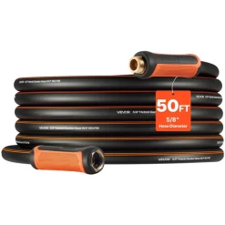 VEVOR Garden Hose, 50 ft 5/8" Heavy Duty 4-Layer Rubber Water Hose, 150PSI Working & 600PSI Burst, Flexible & Non-kink Outdoor Waterhose with 3/4" Fitting, Lightweight Hoses for Gardening Cleaning