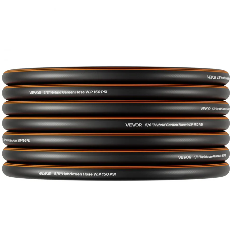 VEVOR Garden Hose, 50 ft 5/8" Heavy Duty 4-Layer Rubber Water Hose, 150PSI Working & 600PSI Burst, Flexible & Non-kink Outdoor Waterhose with 3/4" Fitting, Lightweight Hoses for Gardening Cleaning