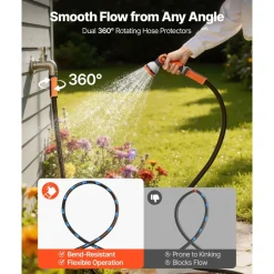 VEVOR Garden Hose, 150 ft 5/8" Heavy Duty Rubber Water Hose with 10 Mode Nozzle, 150PSI Working & 600PSI Burst, Flexible & Non-kink Outdoor Waterhose with 3/4" Fitting, Lightweight Hoses for Gardening