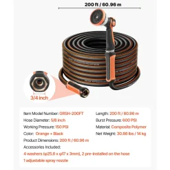 VEVOR Garden Hose, 200 ft 5/8