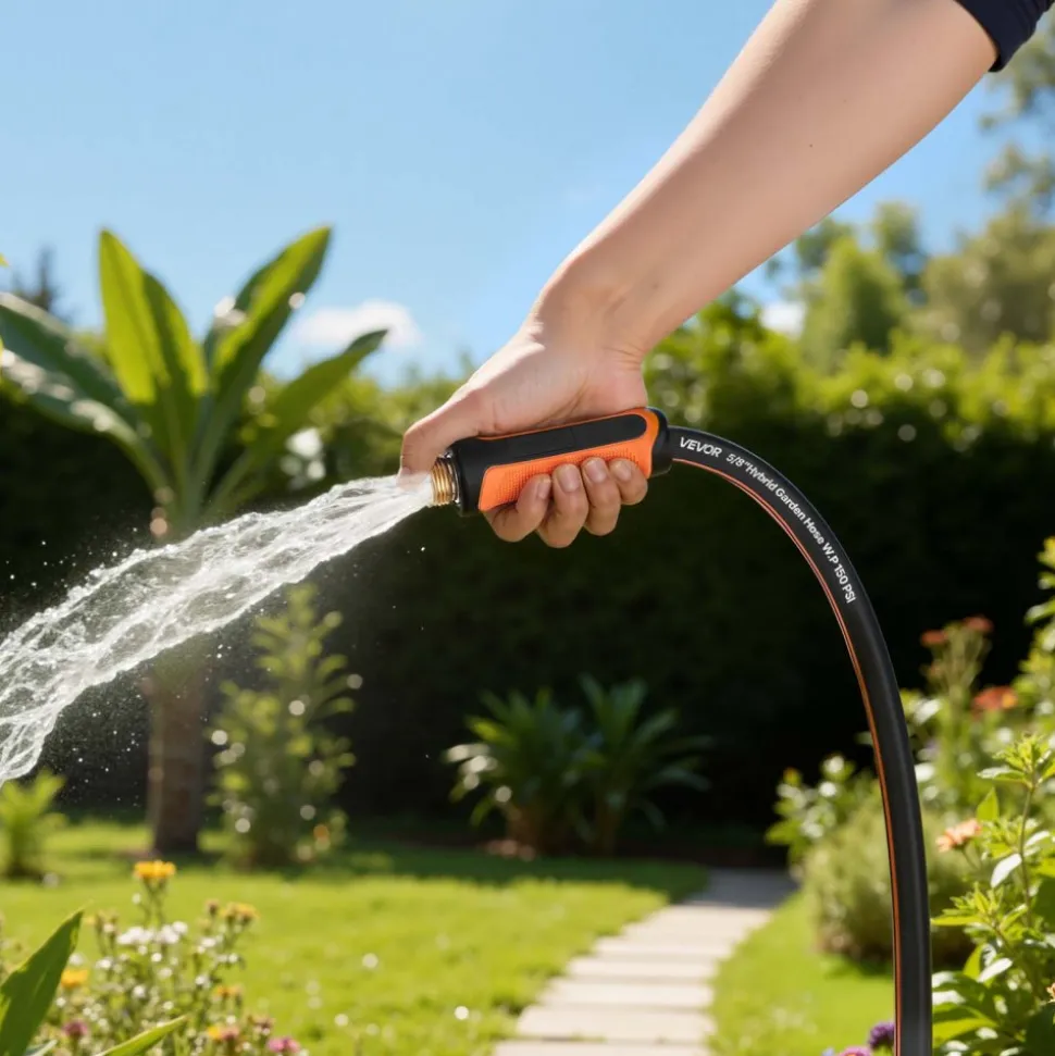 VEVOR Garden Hose, 75 ft 5/8" Heavy Duty 4-Layer Rubber Water Hose, 150PSI Working & 600PSI Burst, Flexible & Non-kink Outdoor Waterhose with 3/4" Fitting, Lightweight Hoses for Gardening Cleaning
