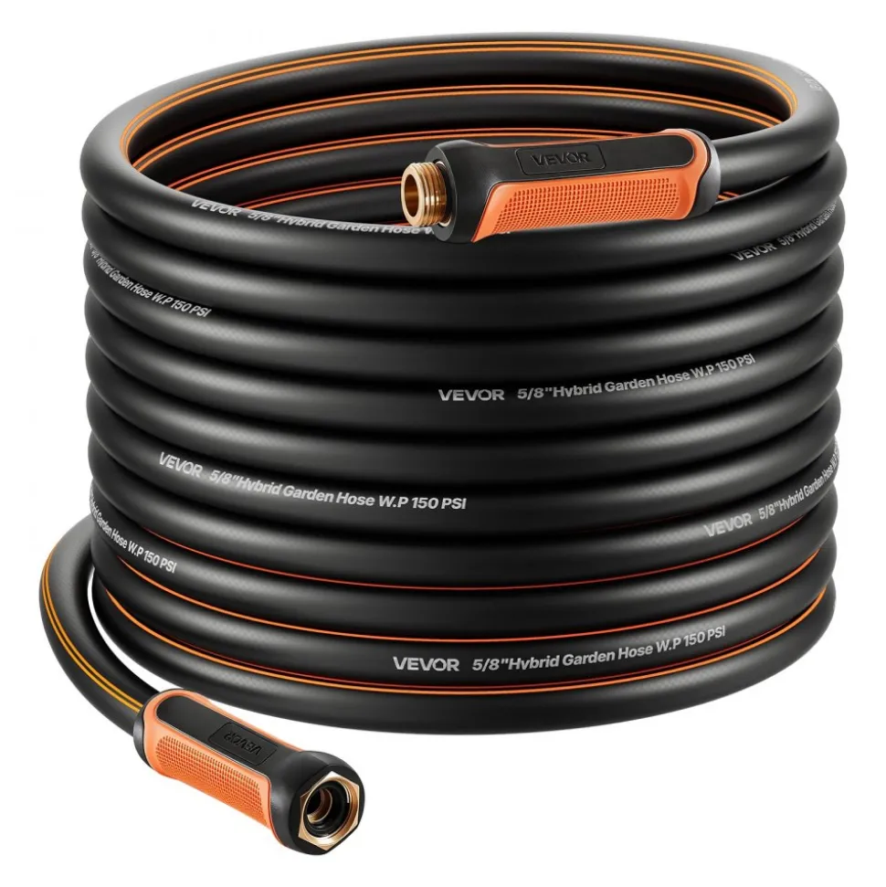 VEVOR Garden Hose, 75 ft 5/8" Heavy Duty 4-Layer Rubber Water Hose, 150PSI Working & 600PSI Burst, Flexible & Non-kink Outdoor Waterhose with 3/4" Fitting, Lightweight Hoses for Gardening Cleaning