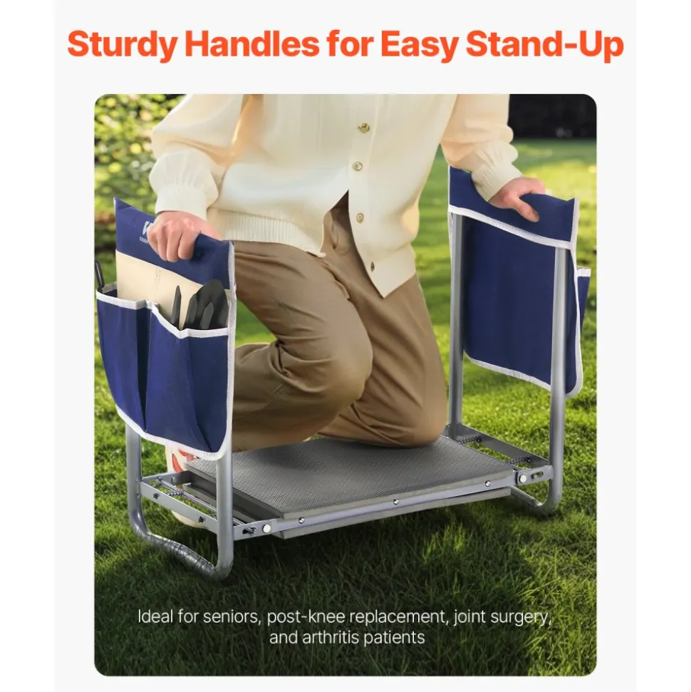 VEVOR Garden Kneeler and Seat, 11 in Wide Kneeling Pad, Heavy Duty Garden Kneeling Stool, Folding Garden Seat with 2 Tool Bags, Relieve Knee & Back Pain, Non-Slip Garden Bench for Women Grandparents
