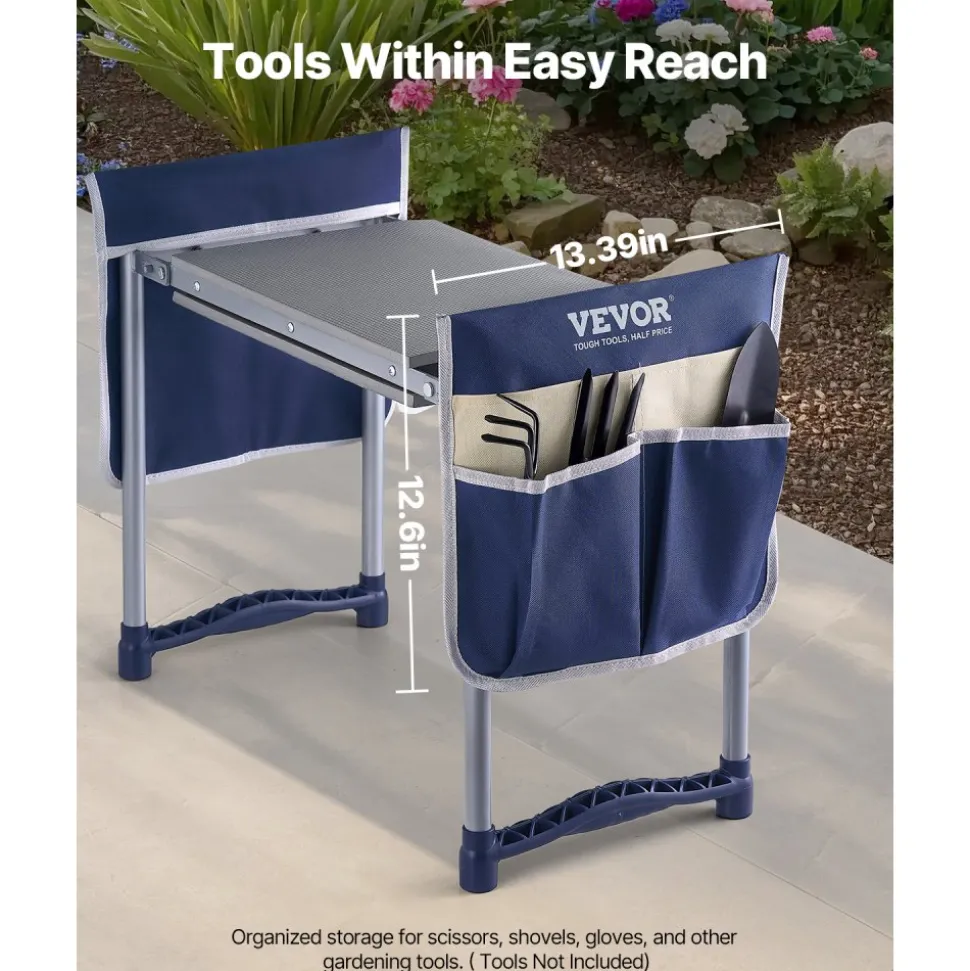 VEVOR Garden Kneeler and Seat, 11 in Wide Kneeling Pad, Heavy Duty Garden Kneeling Stool, Folding Garden Seat with 2 Tool Bags, Relieve Knee & Back Pain, Non-Slip Garden Bench for Women Grandparents