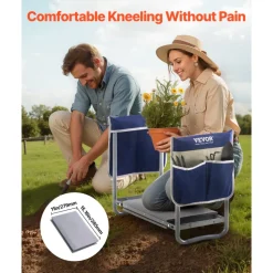VEVOR Garden Kneeler and Seat, 11 in Wide Kneeling Pad, Heavy Duty Garden Kneeling Stool, Folding Garden Seat with 2 Tool Bags, Relieve Knee & Back Pain, Non-Slip Garden Bench for Women Grandparents