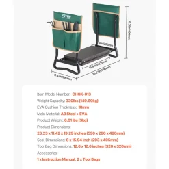 VEVOR Garden Kneeler and Seat, 8 in Wide Kneeling Pad, Heavy Duty Garden Kneeling Stool, Folding Garden Seat with 2 Tool Bags, Relieve Knee & Back Pain, Portable Garden Bench for Women Grandparents