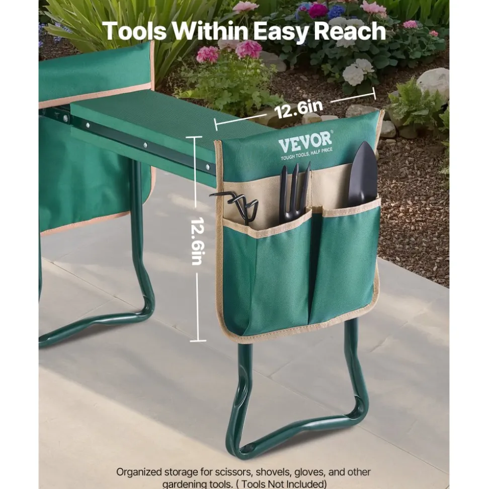 VEVOR Garden Kneeler and Seat, 6 in Wide Kneeling Pad, Heavy Duty Garden Kneeling Stool, Folding Garden Seat with 2 Tool Bags, Relieve Knee & Back Pain, Portable Garden Bench for Women Grandparents