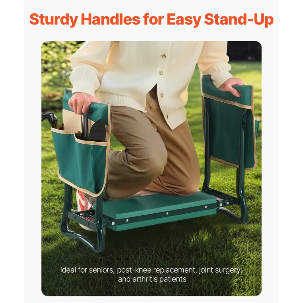 VEVOR Garden Kneeler and Seat, 6 in Wide Kneeling Pad, Heavy Duty Garden Kneeling Stool, Folding Garden Seat with 2 Tool Bags, Relieve Knee & Back Pain, Portable Garden Bench for Women Grandparents