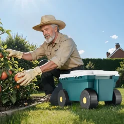 VEVOR Garden Scooter with Seat, 2 in 1 Rolling Garden Cart with Storage Bin, Supports up to 227 lbs, Outdoor Wagon, Lightweight Storage Gardening Stool for Yard Weeding Planting