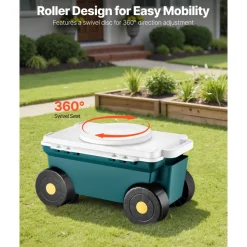 VEVOR Garden Scooter with Seat, 2 in 1 Rolling Garden Cart with Storage Bin, Supports up to 227 lbs, Outdoor Wagon, Lightweight Storage Gardening Stool for Yard Weeding Planting