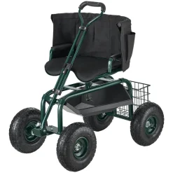 VEVOR Garden Seat with Wheels, Rolling Garden Stool with Height Adjustable & 360° Swivel Seat, 400lbs Weight Capacity, Gardening Cart Bench, Ergonomic Backrest & Tool Storage, for Garden, Yard, Patio