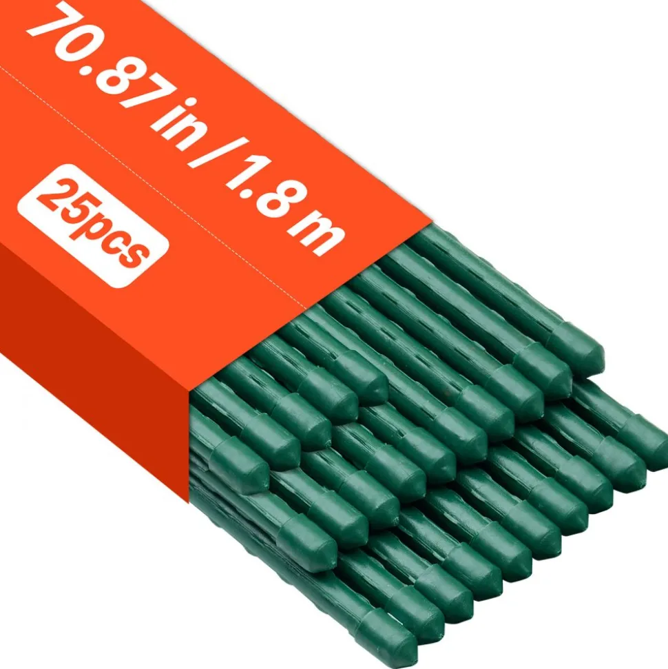 VEVOR Garden Stakes, 50 Pack, 70.87 inch, Plastic Coated Metal Tomato Stakes, Garden Sticks for Plants Support, with Pointed End and Non-Slip Bumps for Growing Climbing Plants, Outdoor Vegetables