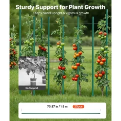 VEVOR Garden Stakes, 50 Pack, 70.87 inch, Plastic Coated Metal Tomato Stakes, Garden Sticks for Plants Support, with Pointed End and Non-Slip Bumps for Growing Climbing Plants, Outdoor Vegetables