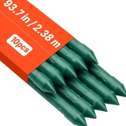 VEVOR Garden Stakes, 10 Pack, 93.7 inch, Plastic Coated Metal Tomato Stakes, Garden Sticks for Plants Support, with Pointed End and Non-Slip Bumps for Growing Climbing Plants, Outdoor Vegetables