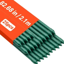 VEVOR Garden Stakes, 25 Pack, 82.68 inch, Plastic Coated Metal Tomato Stakes, Garden Sticks for Plants Support, with Pointed End and Non-Slip Bumps for Growing Climbing Plants, Outdoor Vegetables