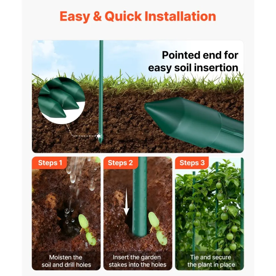 VEVOR Garden Stakes, 25 Pack, 82.68 inch, Plastic Coated Metal Tomato Stakes, Garden Sticks for Plants Support, with Pointed End and Non-Slip Bumps for Growing Climbing Plants, Outdoor Vegetables