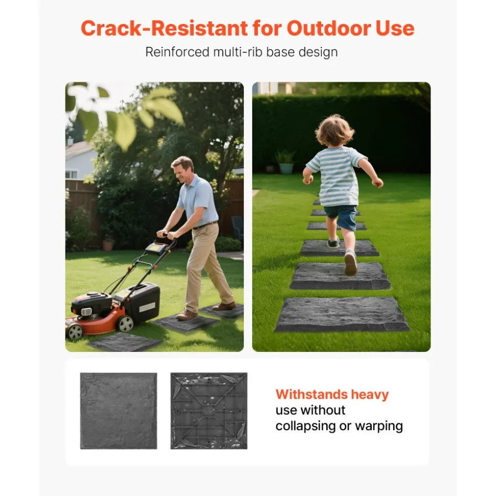 VEVOR Garden Stepping Stones, 4Pcs 15.5 x 15.5 in, Decorative Stepping Stones with Stakes, Weather-Resistant Plastic Pathway Pavers, Smooth Surface, Outdoor Walkway for Lawn Patio Landscape, Grey