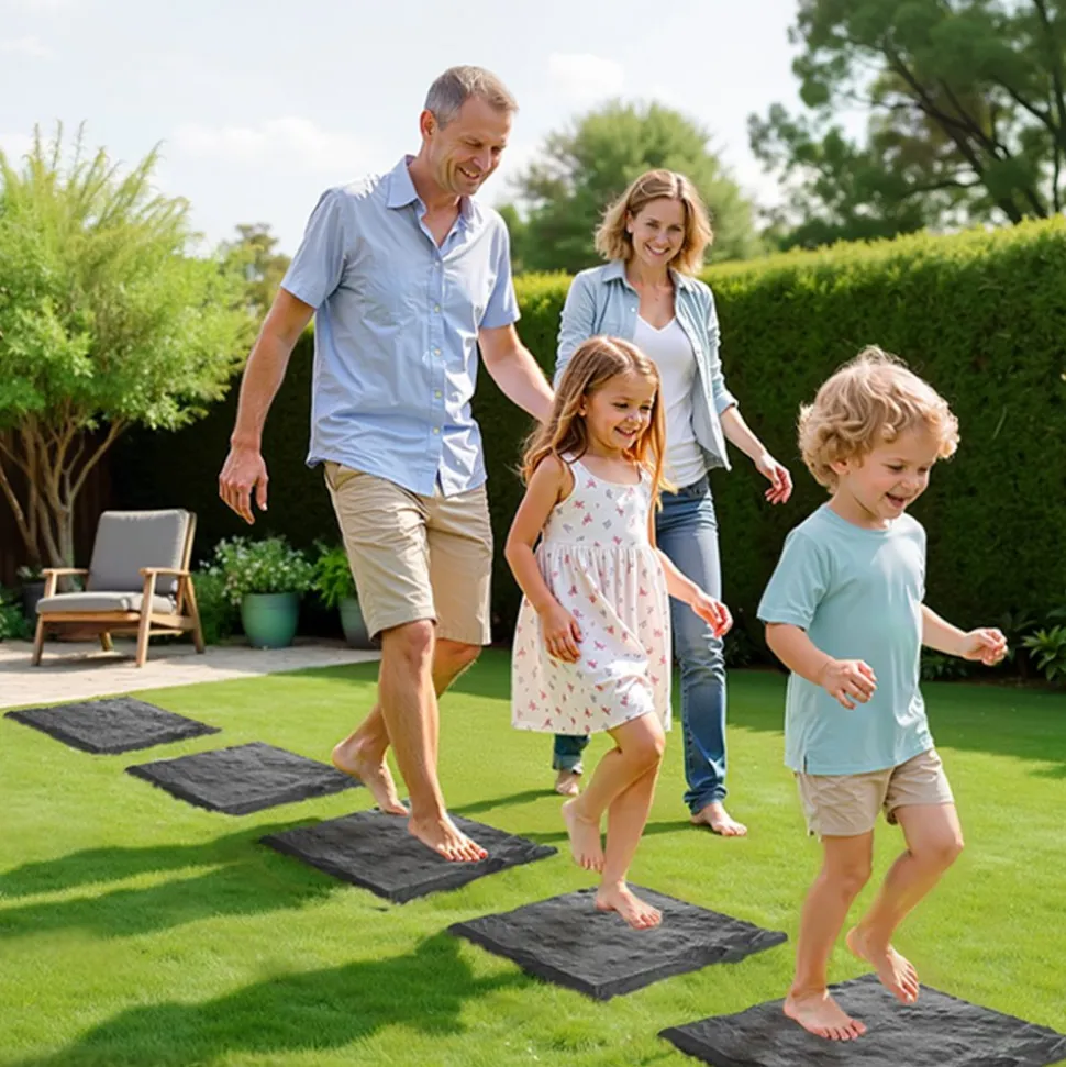 VEVOR Garden Stepping Stones, 4Pcs 15.5 x 15.5 in, Decorative Stepping Stones with Stakes, Weather-Resistant Plastic Pathway Pavers, Smooth Surface, Outdoor Walkway for Lawn Patio Landscape, Grey