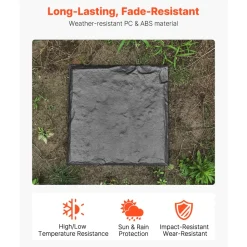 VEVOR Garden Stepping Stones, 4Pcs 15.5 x 15.5 in, Decorative Stepping Stones with Stakes, Weather-Resistant Plastic Pathway Pavers, Smooth Surface, Outdoor Walkway for Lawn Patio Landscape, Grey