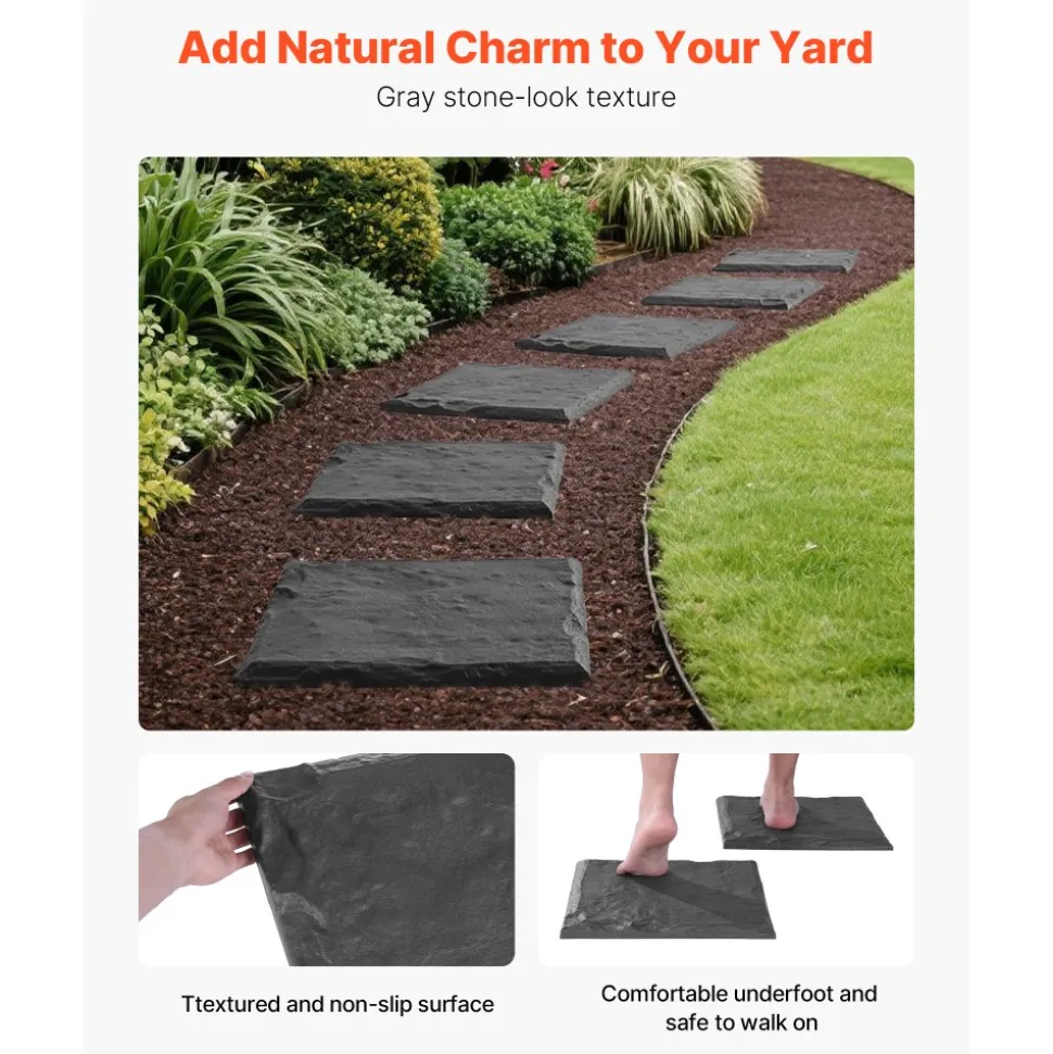 VEVOR Garden Stepping Stones, 4Pcs 15.5 x 15.5 in, Decorative Stepping Stones with Stakes, Weather-Resistant Plastic Pathway Pavers, Smooth Surface, Outdoor Walkway for Lawn Patio Landscape, Grey
