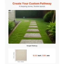 VEVOR Garden Stepping Stones, 4Pcs 15.5 x 15.5 in, Decorative Stepping Stones with Stakes, Weather-Resistant Plastic Pathway Pavers, Smooth Surface, Outdoor Walkway for Lawn Patio Landscape, Beige