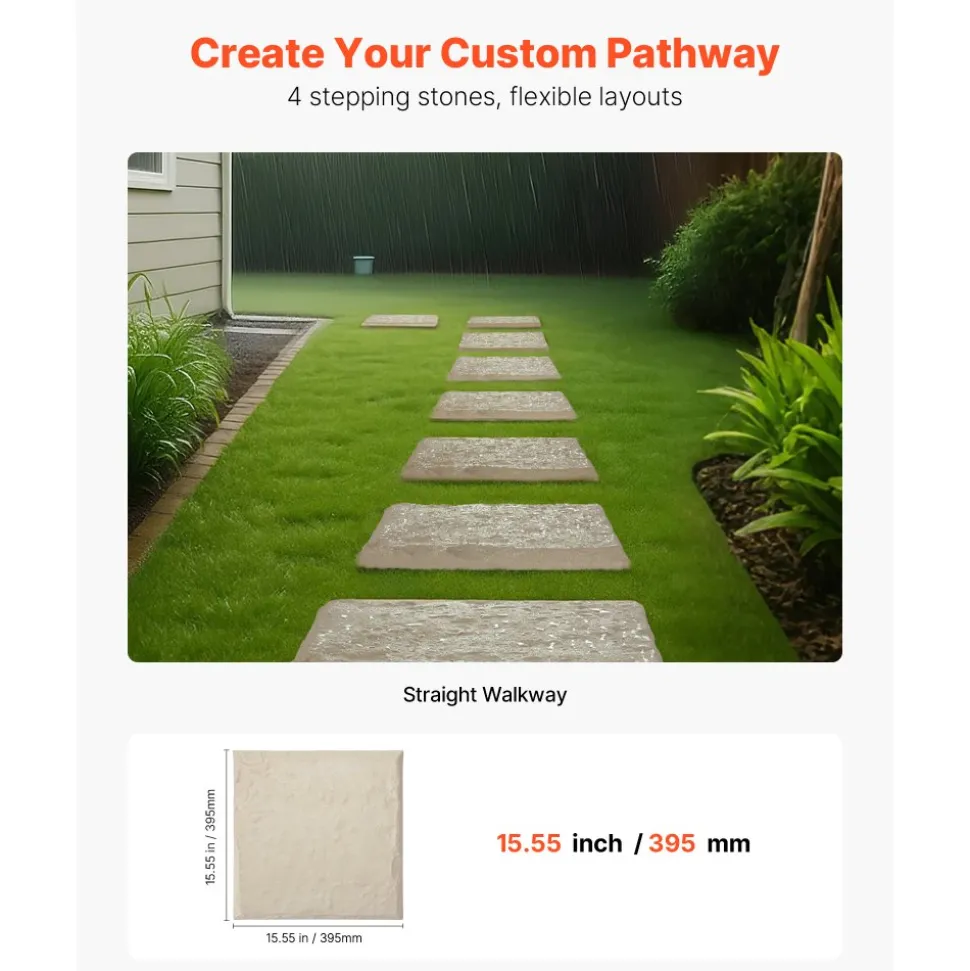 VEVOR Garden Stepping Stones, 4Pcs 15.5 x 15.5 in, Decorative Stepping Stones with Stakes, Weather-Resistant Plastic Pathway Pavers, Smooth Surface, Outdoor Walkway for Lawn Patio Landscape, Beige