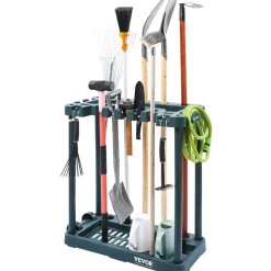 VEVOR Garden Tool Organizer, 10 Slots with Hooks, Yard Tool Tower Rack with Wheels for Garage Organization and Storage, Hold Long-Handled Tool/Rake/Broom, Metal Tool Stand Holder for Shed, Outdoor