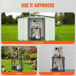 VEVOR Garden Tool Organizer, 35 Slots with Hooks, Metal Garage Storage Rack, for Rakes/Shovels/Brooms, Yard Utility Tool Holder for Shed/Outdoor/Lawn Organization, Heavy-Duty Steel, Freestanding,Black