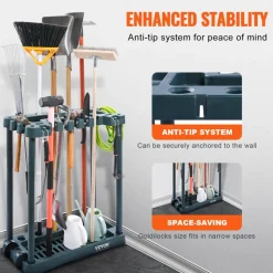 VEVOR Garden Tool Organizer, 35 Slots with Hooks, Metal Garage Storage Rack, for Rakes/Shovels/Brooms, Yard Utility Tool Holder for Shed/Outdoor/Lawn Organization, Heavy-Duty Steel, Freestanding,Black