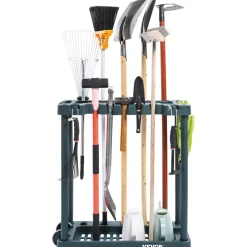 VEVOR Garden Tool Organizer, 35 Slots with Hooks, Metal Garage Storage Rack, for Rakes/Shovels/Brooms, Yard Utility Tool Holder for Shed/Outdoor/Lawn Organization, Heavy-Duty Steel, Freestanding,Black