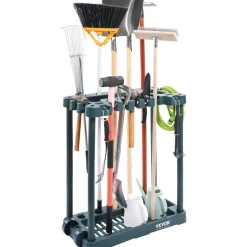 VEVOR Garden Tool Organizer, 35 Slots with Hooks, Metal Garage Storage Rack, for Rakes/Shovels/Brooms, Yard Utility Tool Holder for Shed/Outdoor/Lawn Organization, Heavy-Duty Steel, Freestanding,Black