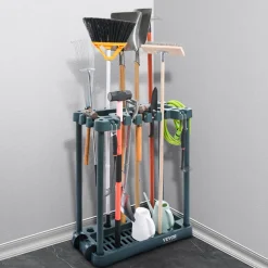 VEVOR Garden Tool Organizer, 35 Slots with Hooks, Metal Garage Storage Rack, for Rakes/Shovels/Brooms, Yard Utility Tool Holder for Shed/Outdoor/Lawn Organization, Heavy-Duty Steel, Freestanding,Black