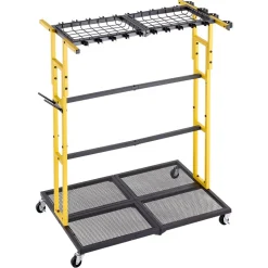 VEVOR Garden Tool Organizer with Wheels, Large Metal Garage Storage Rack, for Rakes/Shovels/Brooms/Long Farming Tools, Yard Utility Holder for Shed/Outdoor/Lawn Organization, Heavy-Duty Steel, Black