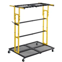 VEVOR Garden Tool Organizer with Wheels, Large Metal Garage Storage Rack, for Rakes/Shovels/Brooms/Long Farming Tools, Yard Utility Holder for Shed/Outdoor/Lawn Organization, Heavy-Duty Steel, Black