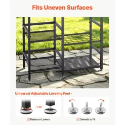 VEVOR Garden Tool Organizer with Guard Rail, 3-Tier Metal Storage Rack, for Rakes/Shovels/Brooms, Yard Utility Holder for Garage/Shed/Outdoor/Lawn Organization, Heavy-Duty Steel, with Hooks, Black