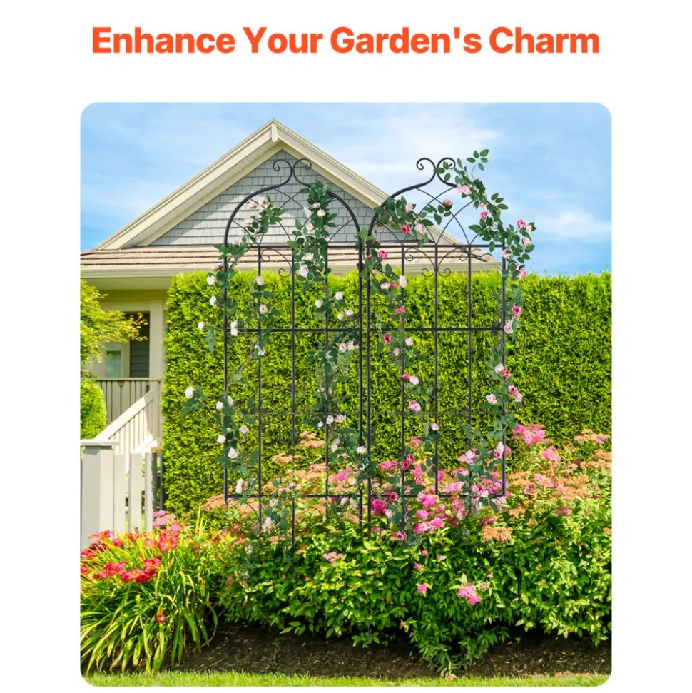 VEVOR Garden Trellis for Climbing Plants, 71 x 20 in, 2 Packs Rustproof Metal Garden Flower Trellis, Outdoor Climbing Rose Trellis Cucumbers Support, Decorative Clematis Trellis for Courtyards Lawns