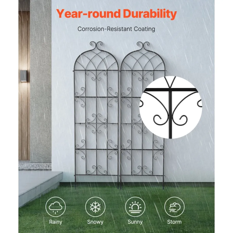 VEVOR Garden Trellis for Climbing Plants, 71 x 20 in, 2 Packs Rustproof Metal Garden Flower Trellis, Outdoor Climbing Rose Trellis Cucumbers Support, Decorative Clematis Trellis for Courtyards Lawns