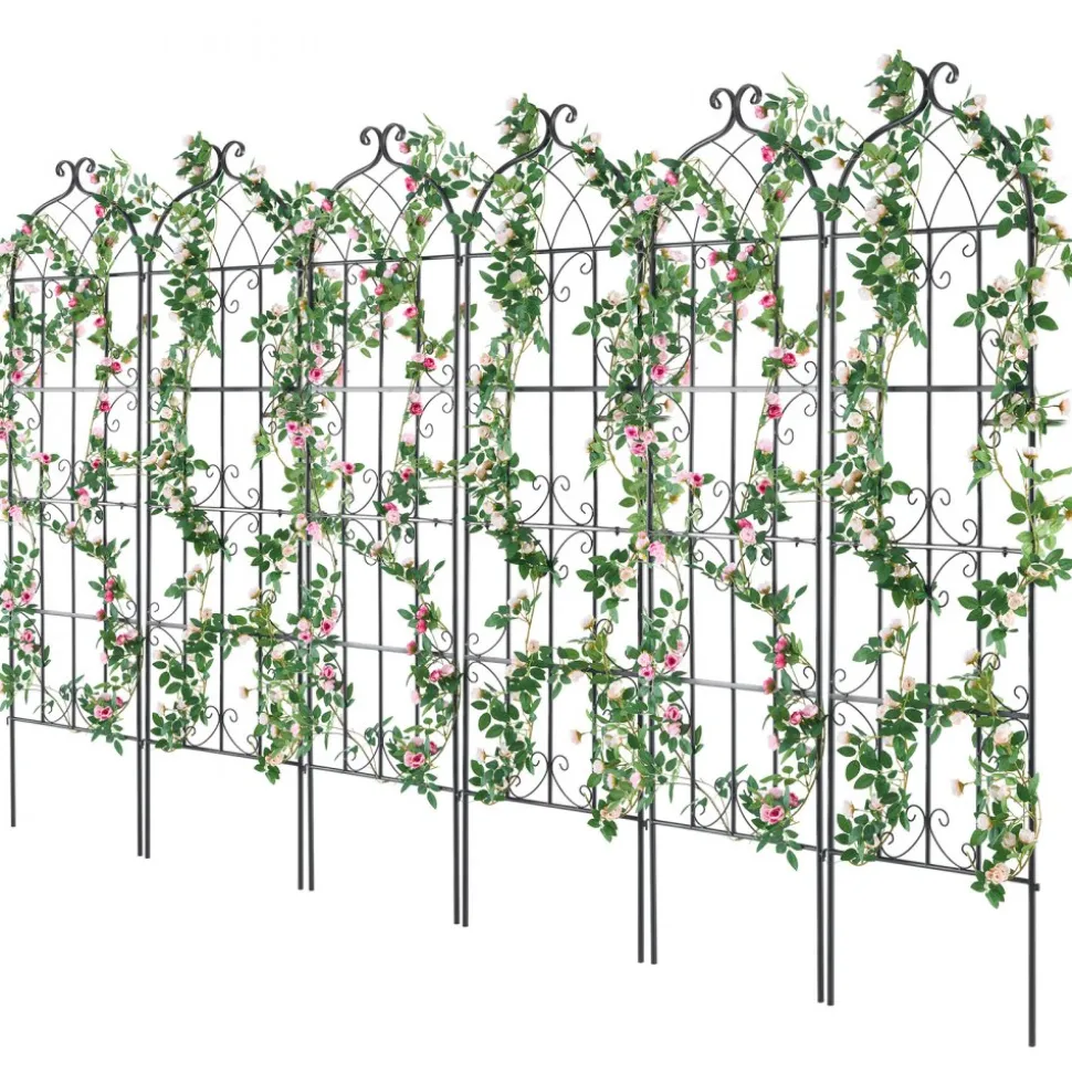 VEVOR Garden Trellis for Climbing Plants, 71 x 20 in, 6 Packs Rustproof Metal Garden Flower Trellis, Outdoor Climbing Rose Trellis Cucumbers Support, Decorative Clematis Trellis for Courtyards Lawns