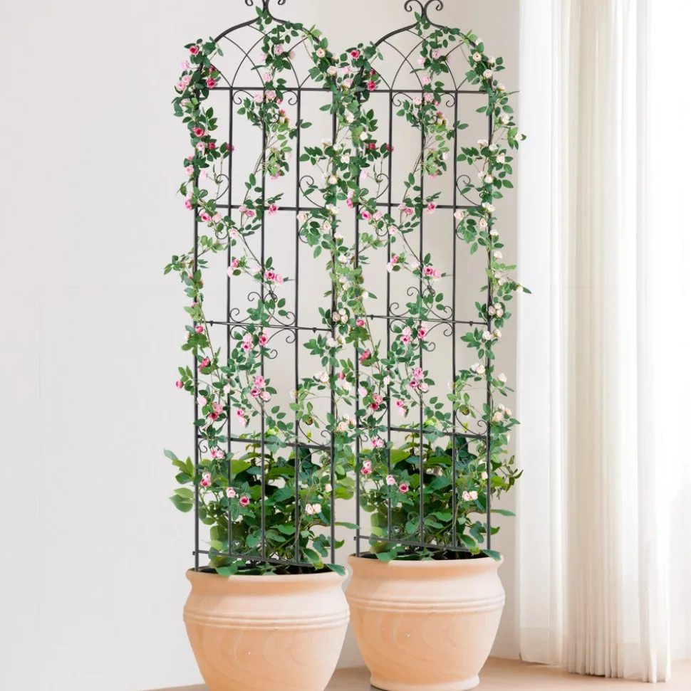 VEVOR Garden Trellis for Climbing Plants, 87 x 20 in, 2 Packs Rustproof Metal Garden Flower Trellis, Outdoor Climbing Rose Trellis Cucumbers Support, Decorative Clematis Trellis for Courtyards Lawns