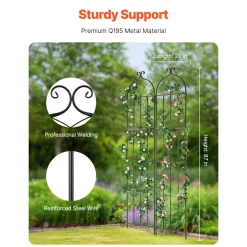 VEVOR Garden Trellis for Climbing Plants, 87 x 20 in, 2 Packs Rustproof Metal Garden Flower Trellis, Outdoor Climbing Rose Trellis Cucumbers Support, Decorative Clematis Trellis for Courtyards Lawns