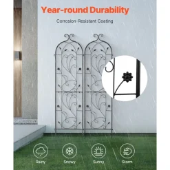 VEVOR Garden Trellis for Climbing Plants, 60 x 15 in, 2 Packs Rustproof Metal Garden Flower Trellis, Outdoor Climbing Rose Trellis Cucumbers Support, Decorative Clematis Trellis for Courtyards Lawns