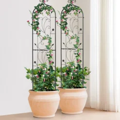 VEVOR Garden Trellis for Climbing Plants, 60 x 15 in, 2 Packs Rustproof Metal Garden Flower Trellis, Outdoor Climbing Rose Trellis Cucumbers Support, Decorative Clematis Trellis for Courtyards Lawns