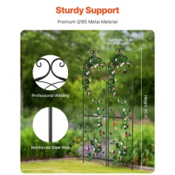 VEVOR Garden Trellis for Climbing Plants, 60 x 15 in, 2 Packs Rustproof Metal Garden Flower Trellis, Outdoor Climbing Rose Trellis Cucumbers Support, Decorative Clematis Trellis for Courtyards Lawns