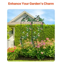 VEVOR Garden Trellis for Climbing Plants, 60 x 15 in, 2 Packs Rustproof Metal Garden Flower Trellis, Outdoor Climbing Rose Trellis Cucumbers Support, Decorative Clematis Trellis for Courtyards Lawns
