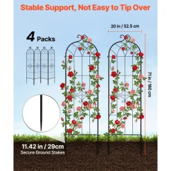 VEVOR Garden Trellis, 71 x 20 inch Rose Trellis, 4 Packs Garden Flower Rose Trellises with Powder-Coated Finish & Convenient Locking Design, Plant Support Trellises for Flowers, Vegetables, Roses