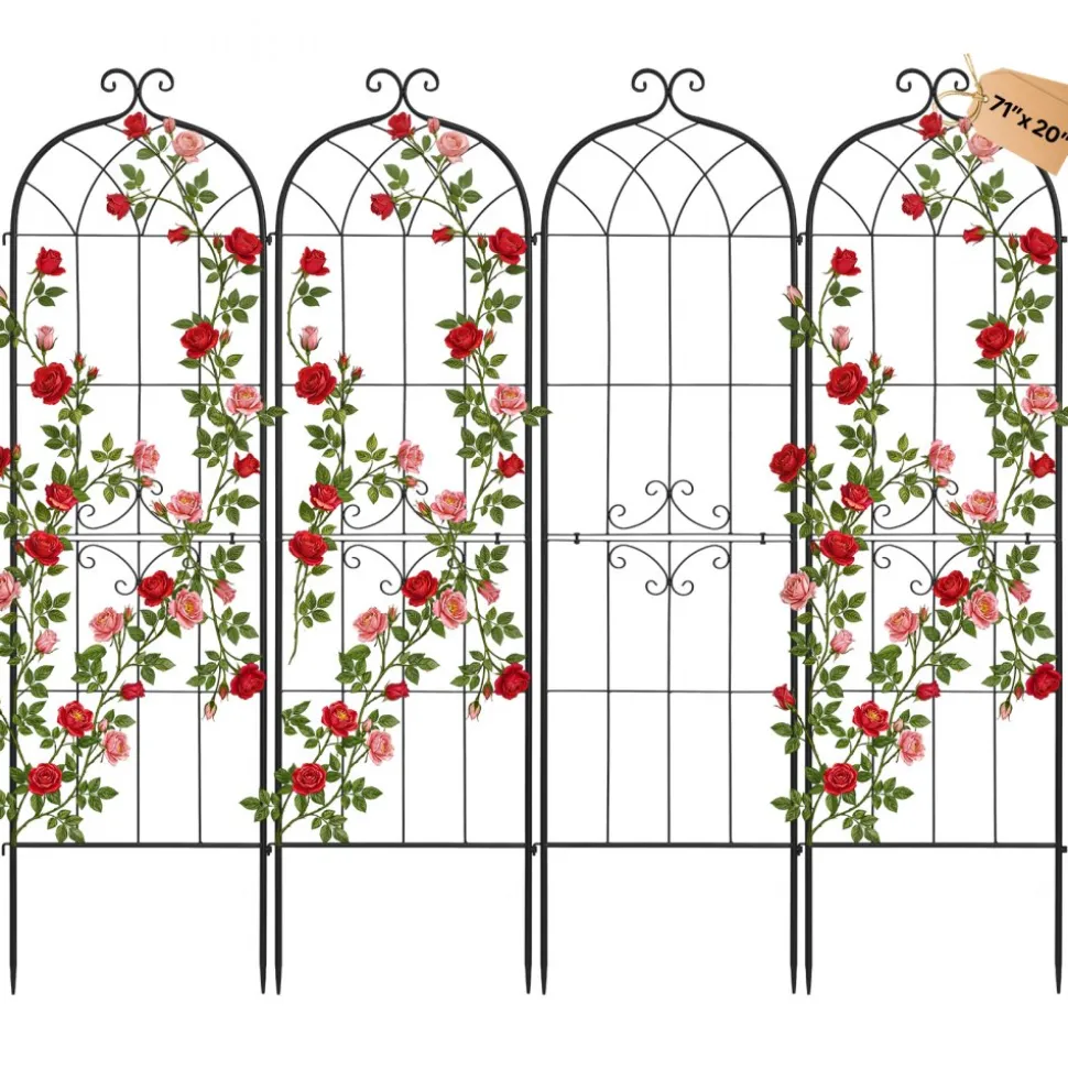 VEVOR Garden Trellis, 71 x 20 inch Rose Trellis, 4 Packs Garden Flower Rose Trellises with Powder-Coated Finish & Convenient Locking Design, Plant Support Trellises for Flowers, Vegetables, Roses