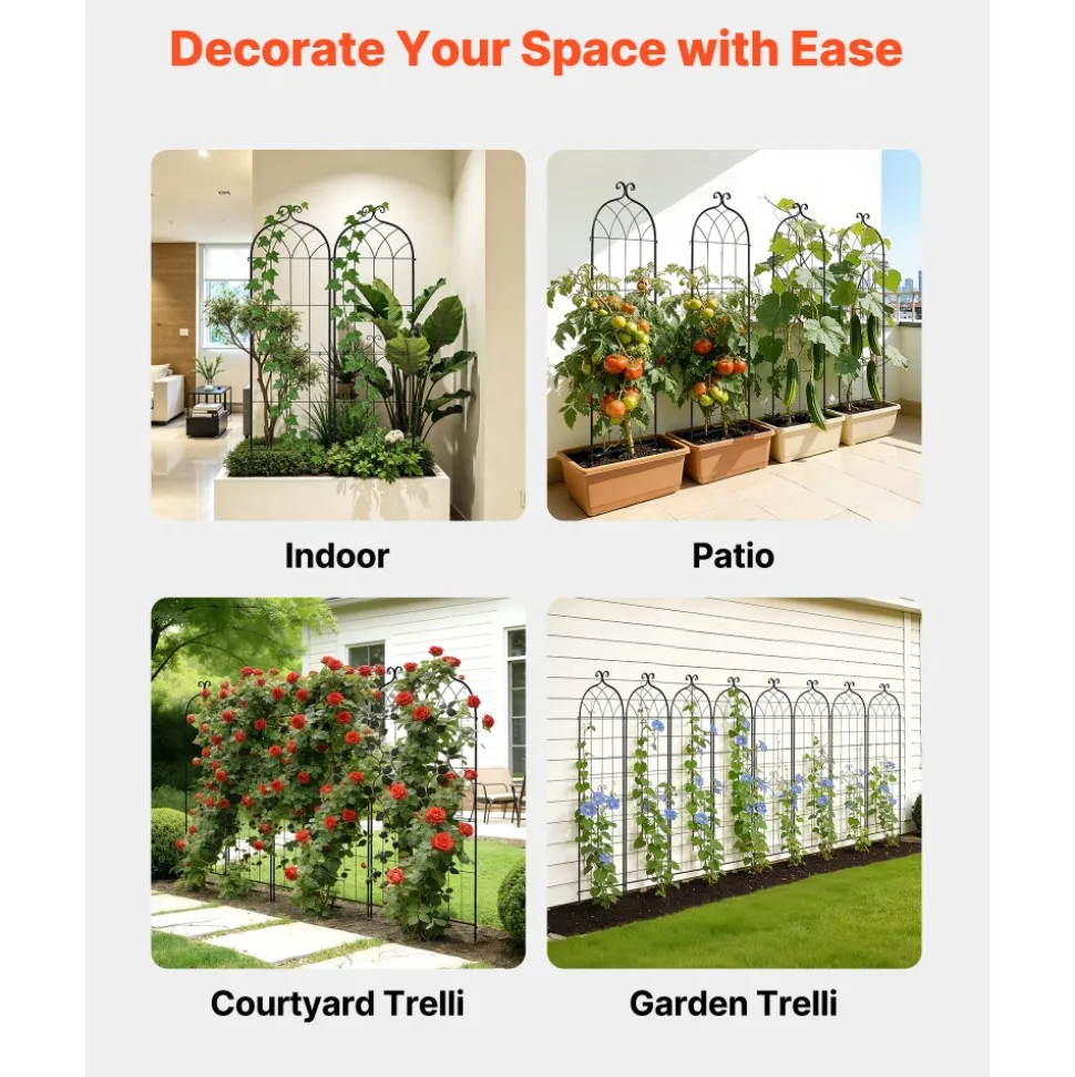VEVOR Garden Trellis, 71 x 20 inch Rose Trellis, 8 Packs Garden Flower Rose Trellises with Powder-Coated Finish & Convenient Locking Design, Plant Support Trellises for Flowers, Vegetables, Roses