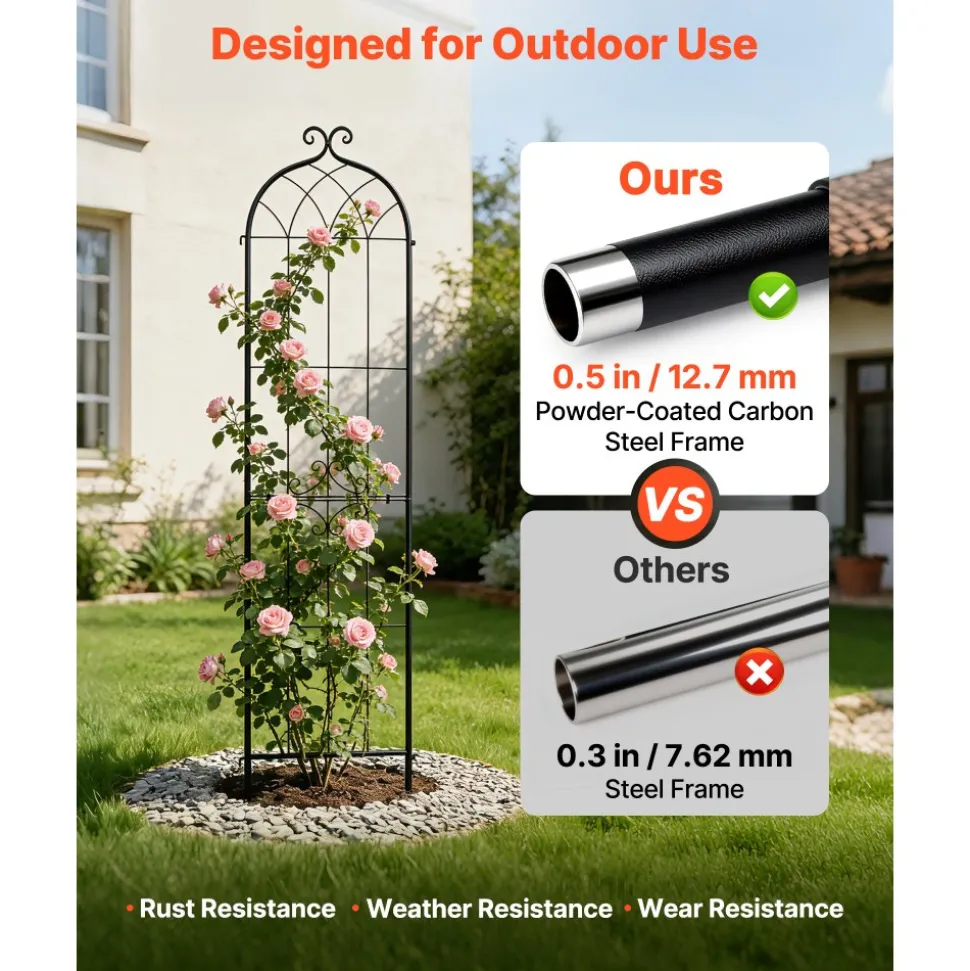 VEVOR Garden Trellis, 87 x 20 inch Rose Trellis, 4 Packs Garden Flower Rose Trellises with Powder-Coated Finish & Convenient Locking Design, Plant Support Trellises for Flowers, Vegetables, Roses