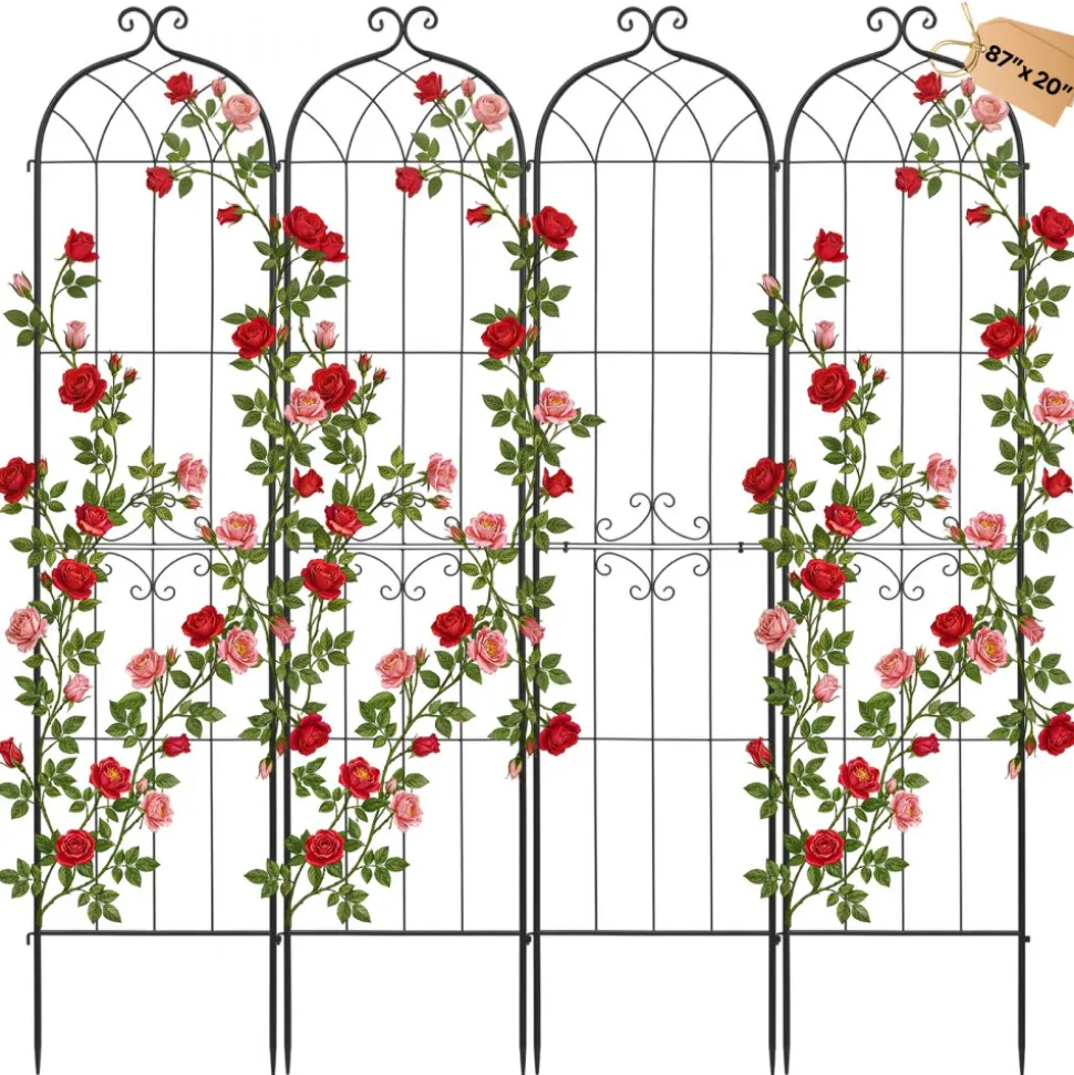 VEVOR Garden Trellis, 87 x 20 inch Rose Trellis, 4 Packs Garden Flower Rose Trellises with Powder-Coated Finish & Convenient Locking Design, Plant Support Trellises for Flowers, Vegetables, Roses